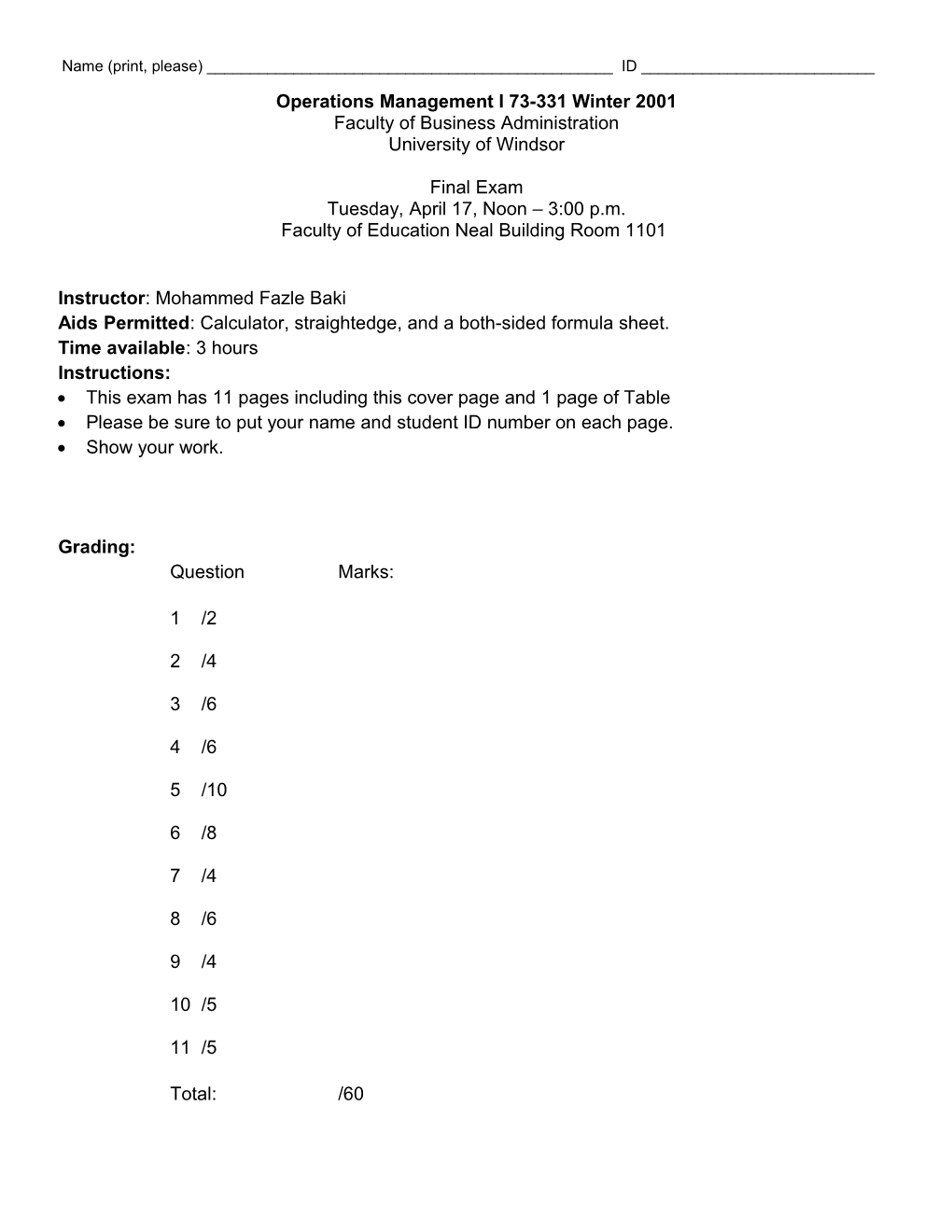 Msci 261 Managerial and Engineering Economics W96