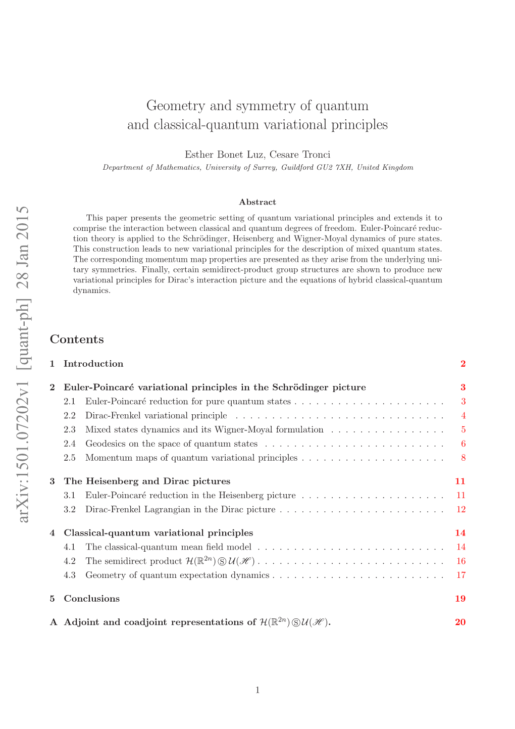 Geometry and Symmetry of Quantum and Classical-Quantum Variational Principles