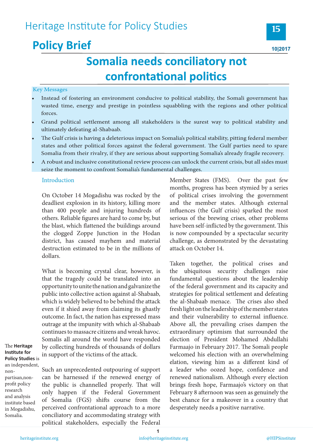 Somalia Needs Conciliatory Not Confrontational Politics Policy Brief