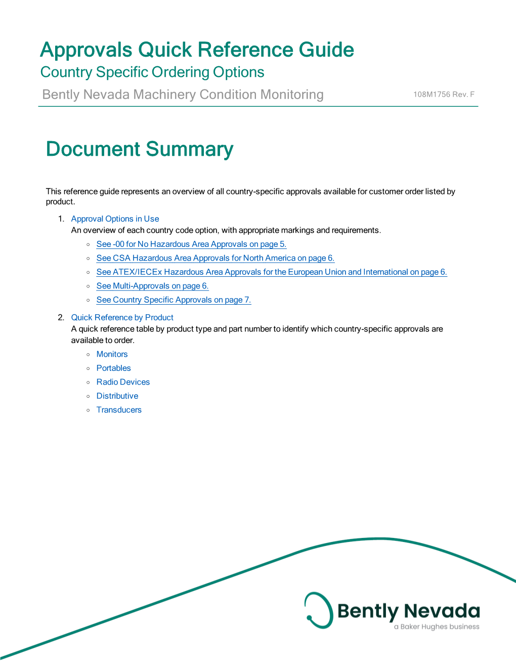 Approvals Quick Reference Guide Country Specific Ordering Options Bently Nevada Machinery Condition Monitoring 108M1756 Rev