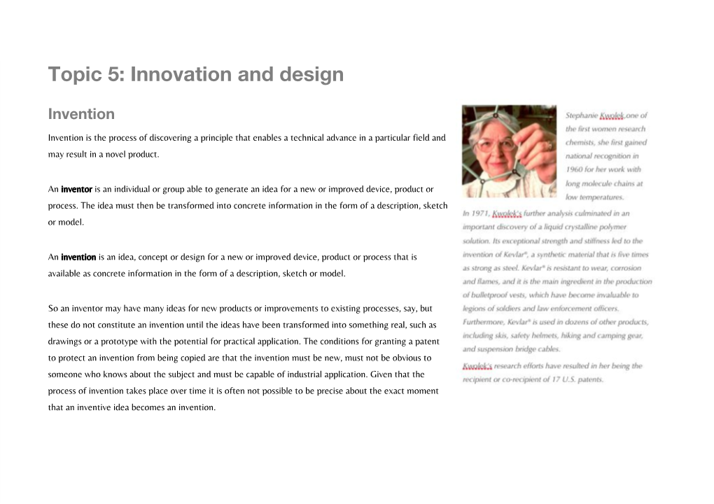 Topic 5: Innovation and Design