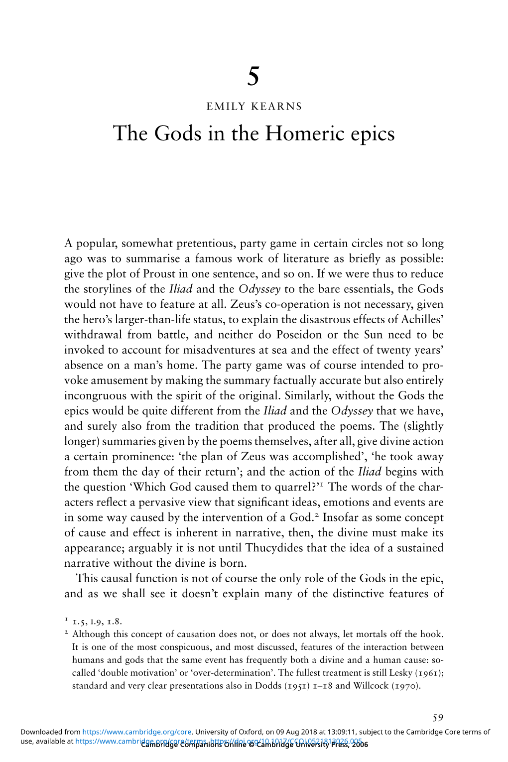 The Gods in the Homeric Epics