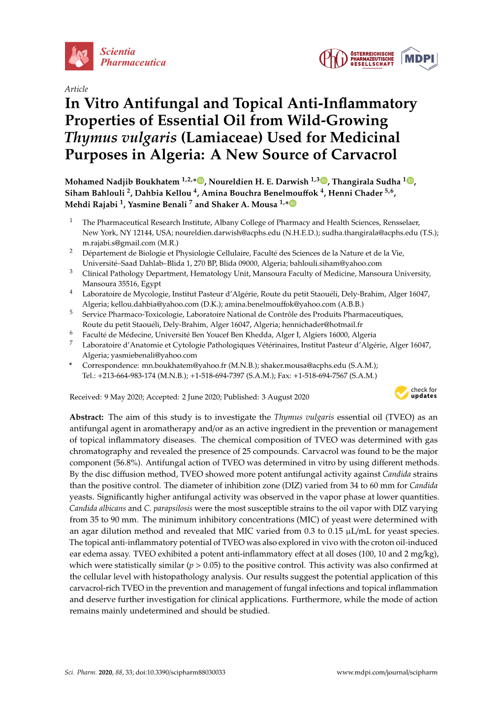 In Vitro Antifungal and Topical Anti-Inflammatory