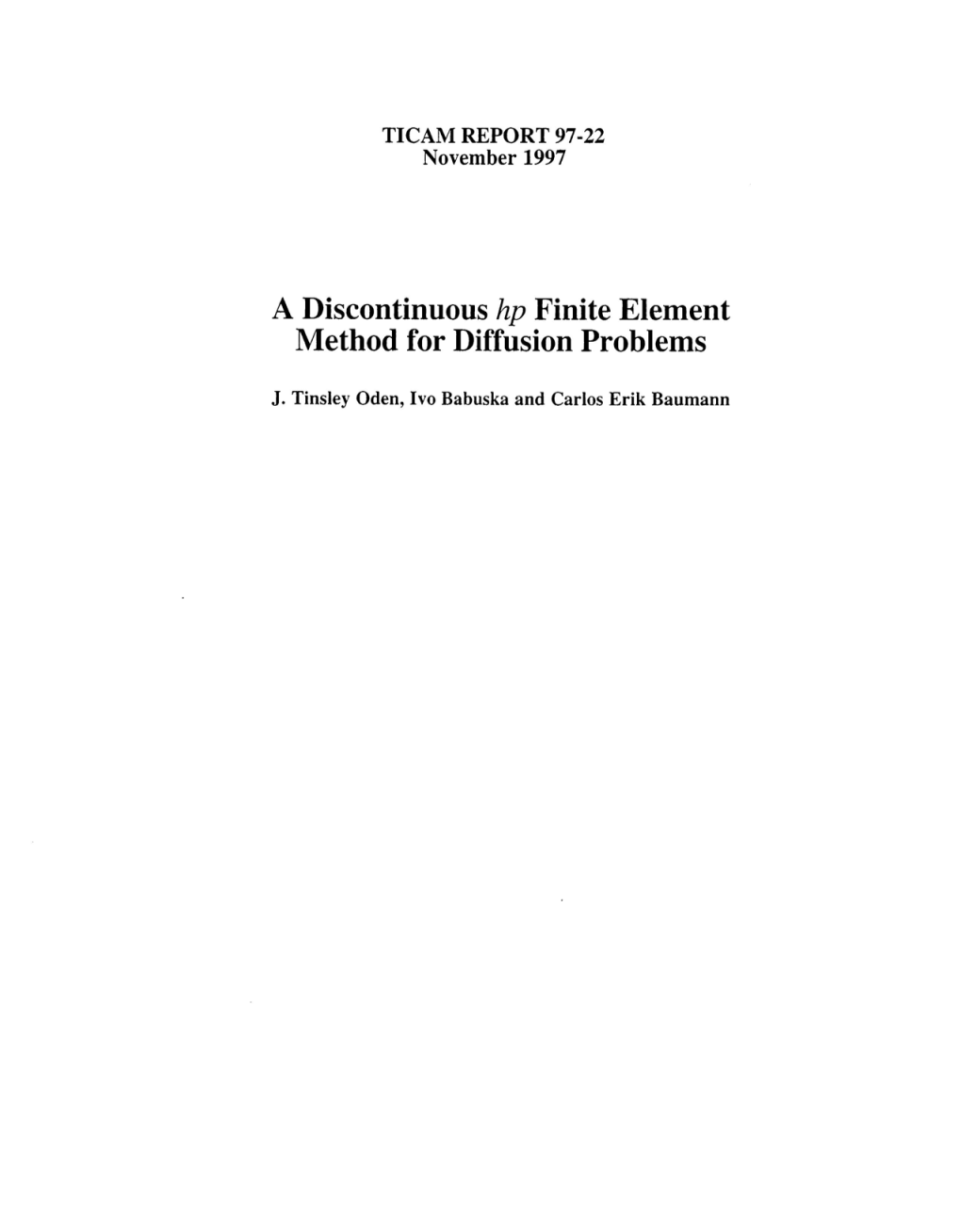 A Discontinuous Hp Finite Element Method for Diffusion Problems