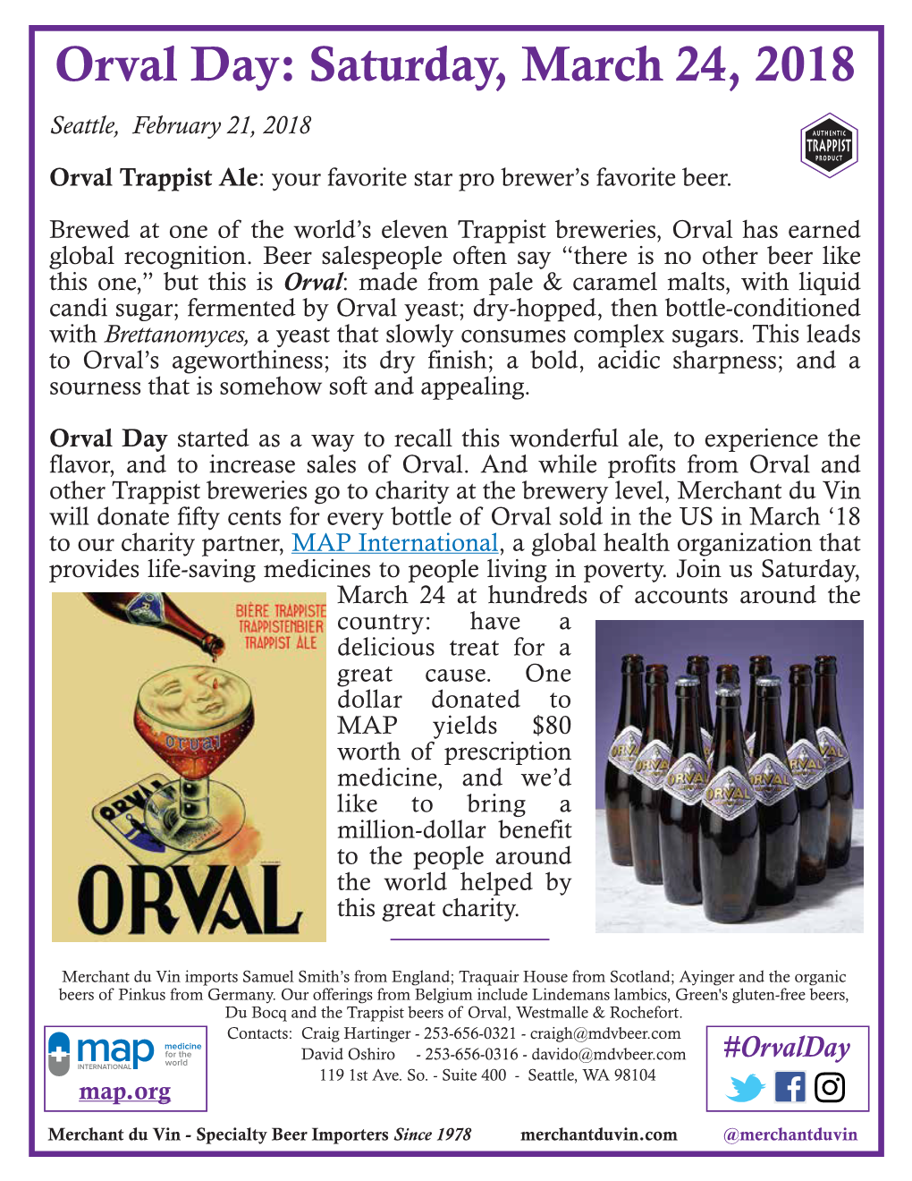 Orval Day: Saturday, March 24, 2018 Seattle, February 21, 2018