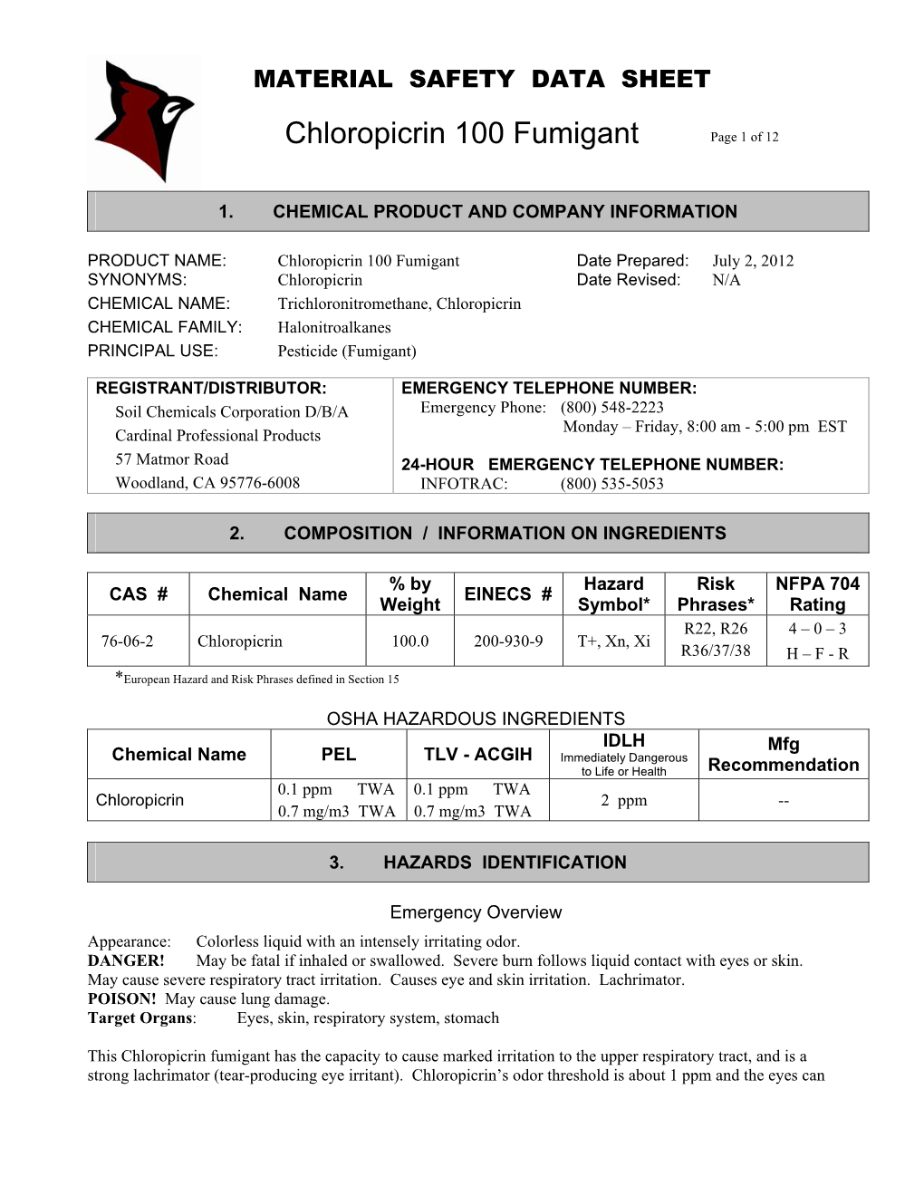 Chloropicrin 100 Fumigant Page 1 of 12