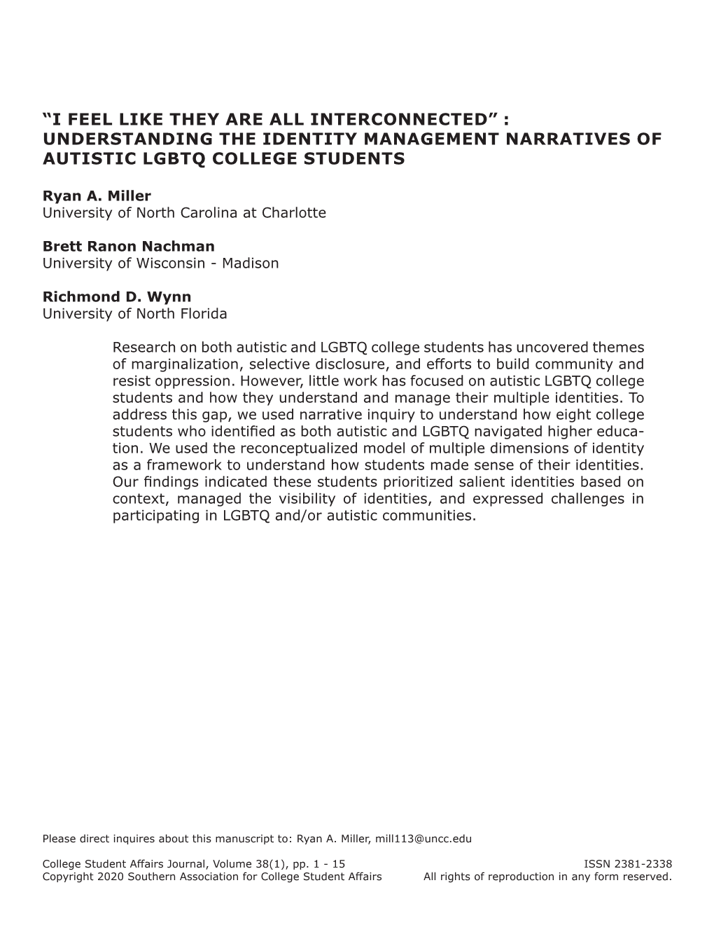 Understanding the Identity Management Narratives of Autistic Lgbtq College Students
