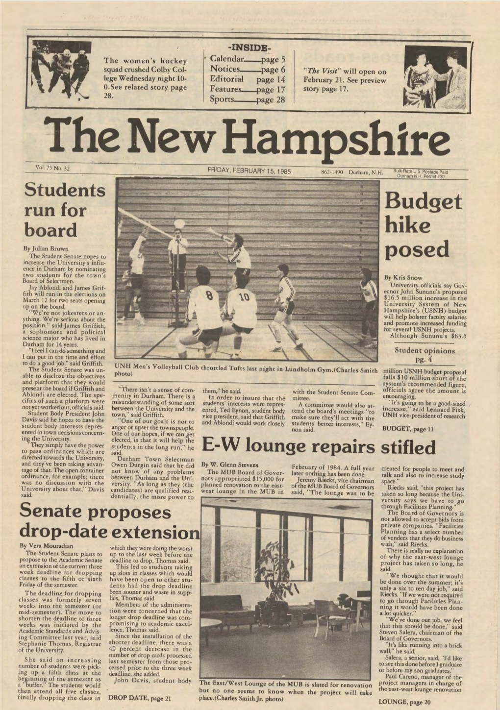 The New Hampshire, Vol. 75, No. 32 (Feb. 15, 1985)