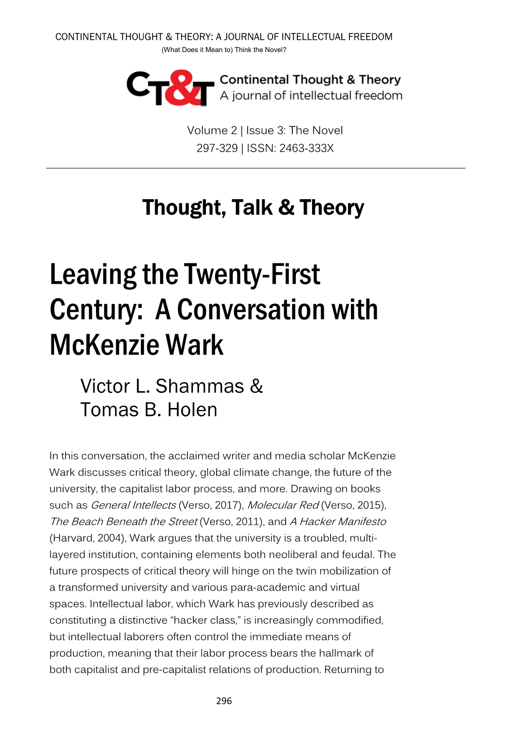 Leaving the Twenty-First Century: a Conversation with Mckenzie Wark