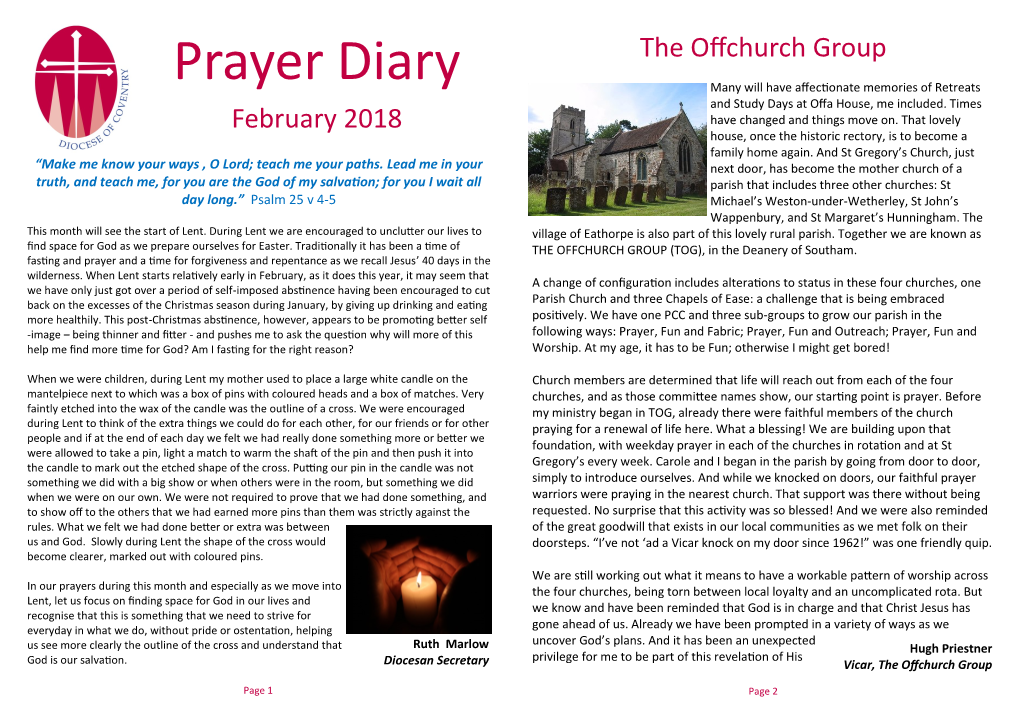 Prayer Diary Many Will Have Affectionate Memories of Retreats and Study Days at Offa House, Me Included