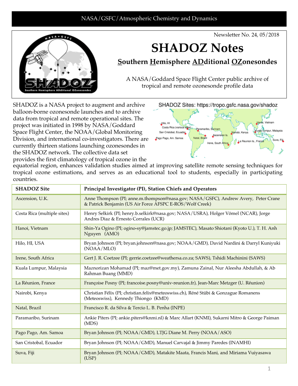 SHADOZ Newsletter No