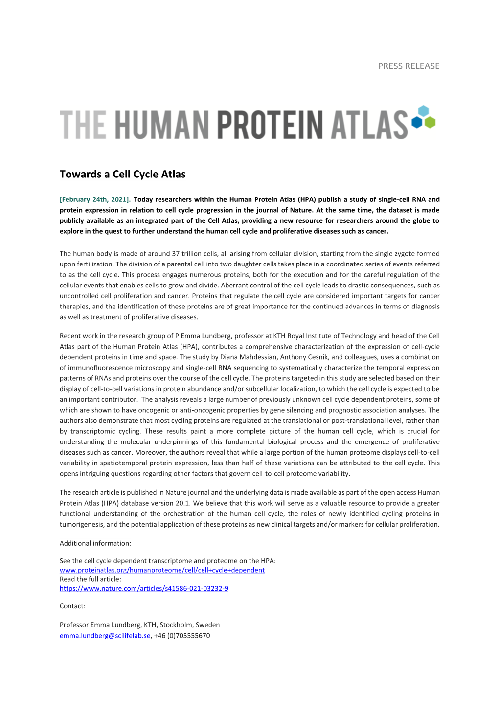 Towards a Cell Cycle Atlas