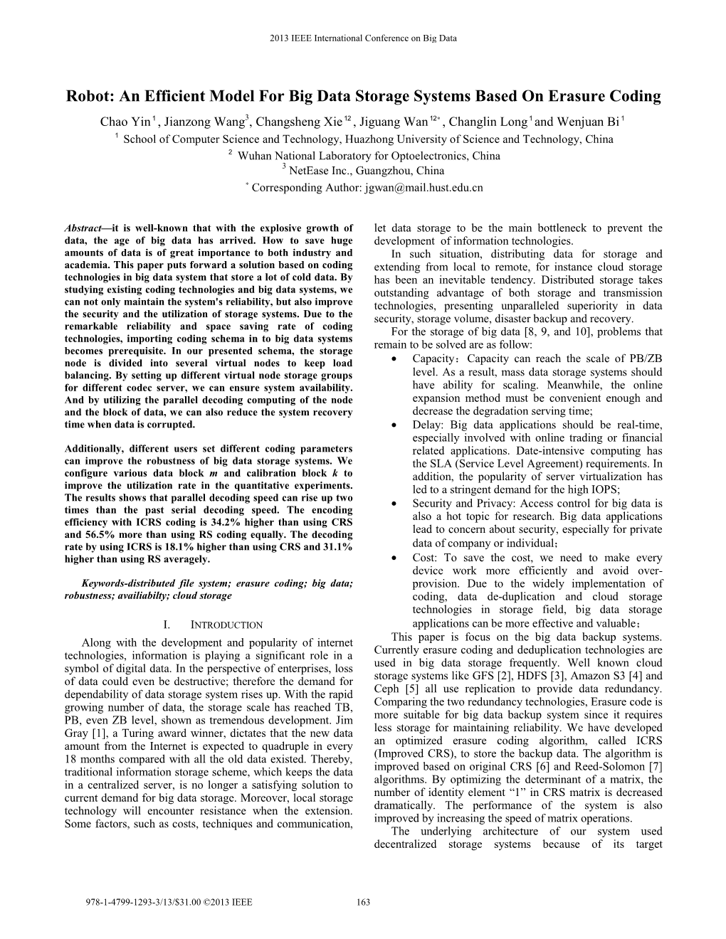 An Efficient Model for Big Data Storage Systems Based on Erasure