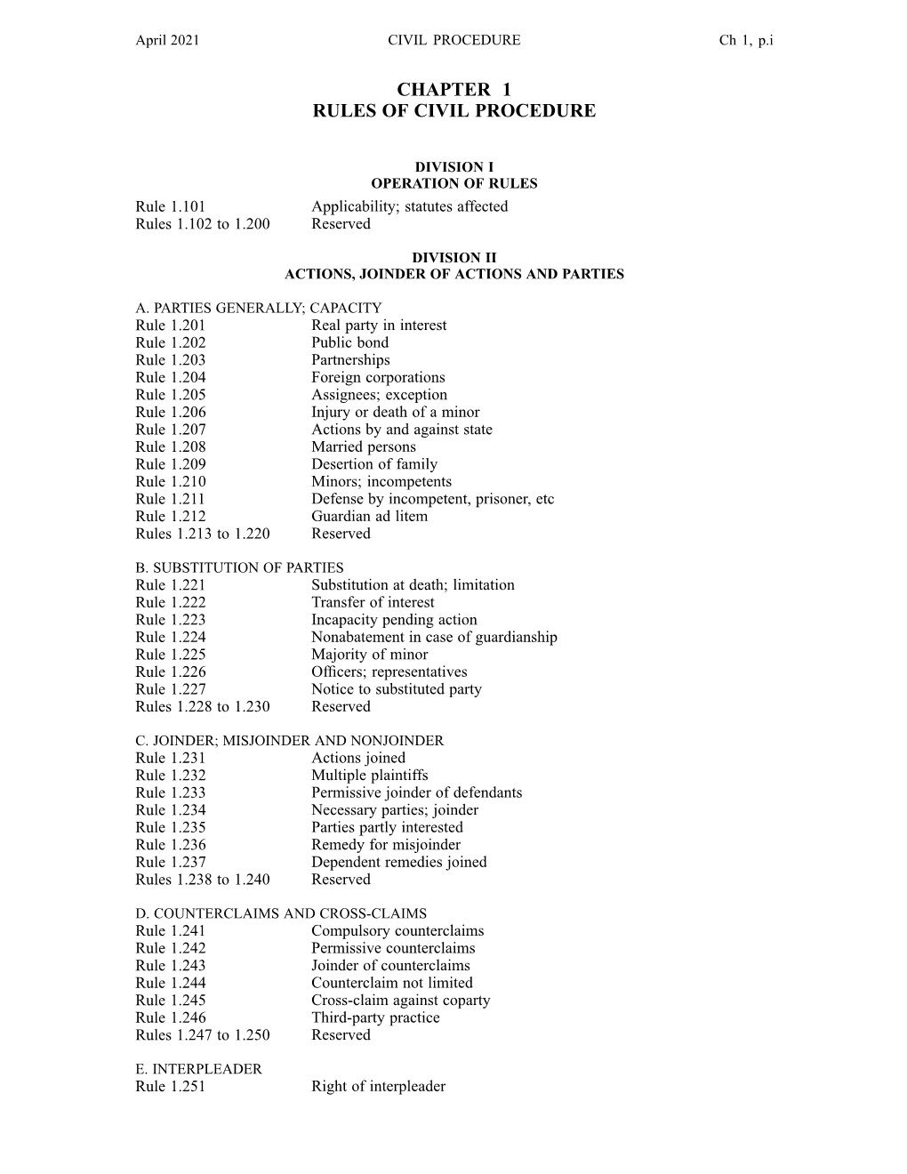 Chapter 1 Rules of Civil Procedure