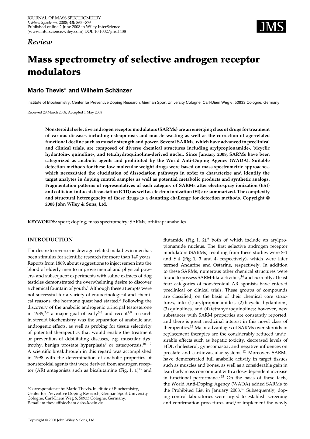 Mass Spectrometry of Selective Androgen Receptor Modulators