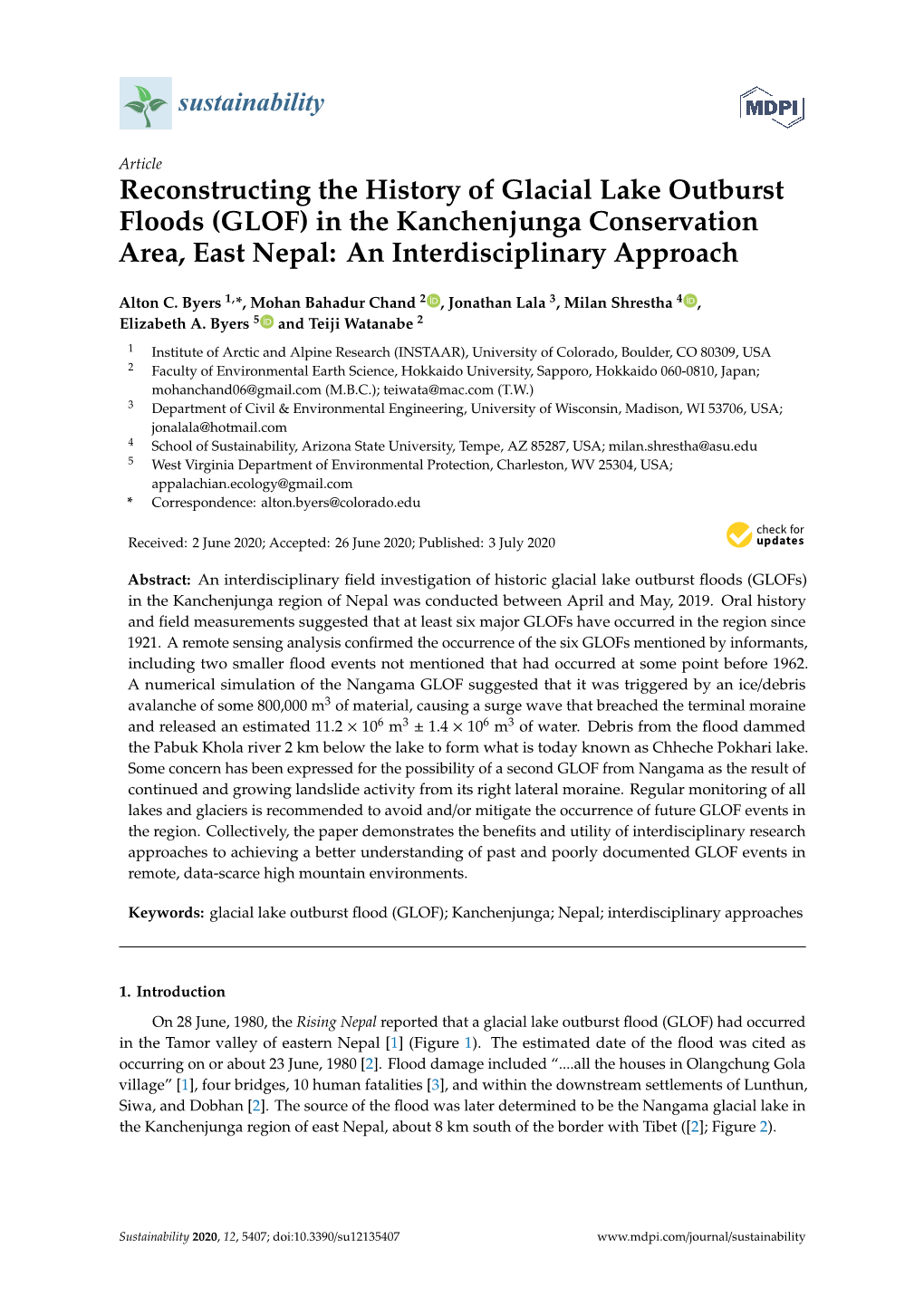 Reconstructing the History of Glacial Lake Outburst Floods (GLOF) in the Kanchenjunga Conservation Area, East Nepal: an Interdisciplinary Approach