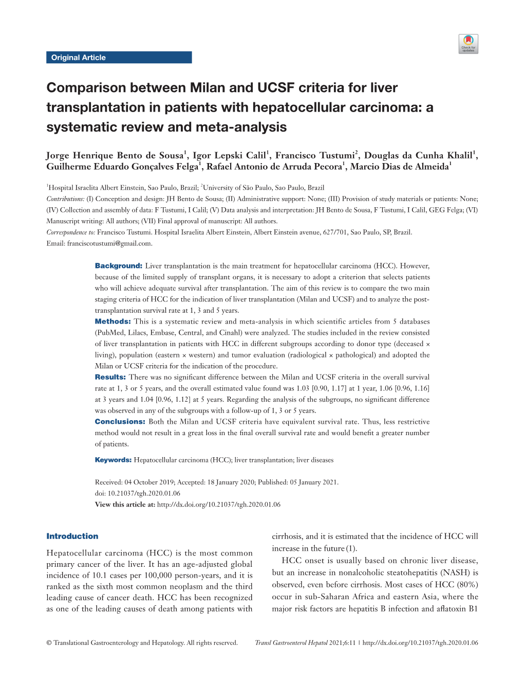 Comparison Between Milan and UCSF Criteria for Liver Transplantation in Patients with Hepatocellular Carcinoma: a Systematic Review and Meta-Analysis