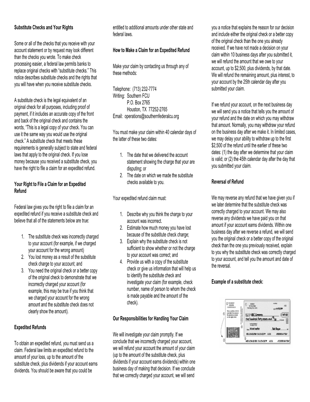 Substitute Checks and Your Rights Some Or All of the Checks That You