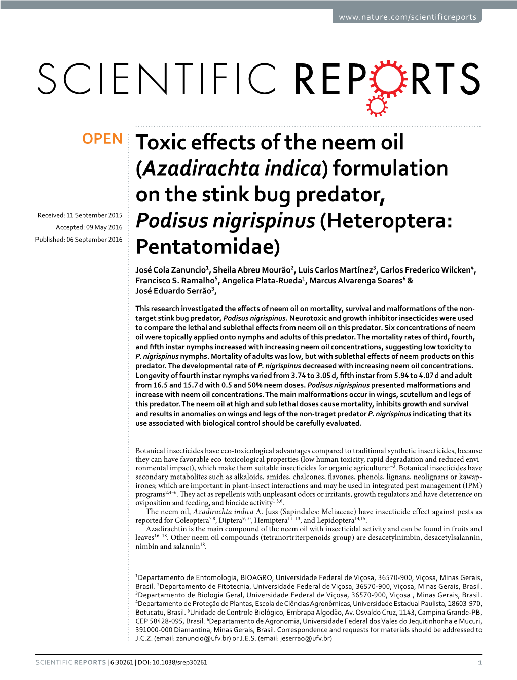 Toxic Effects of the Neem Oil (Azadirachta Indica) Formulation On