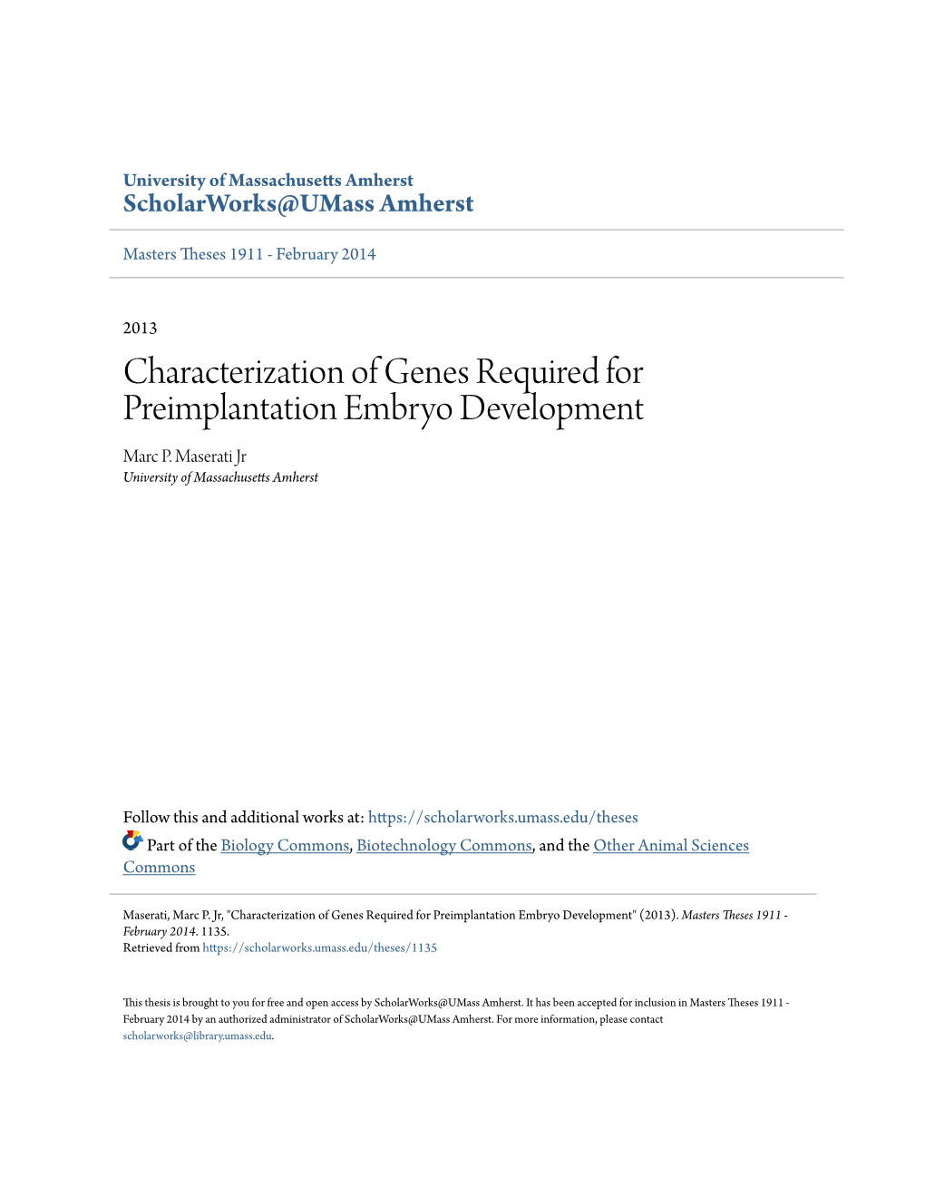 Characterization of Genes Required for Preimplantation Embryo Development Marc P