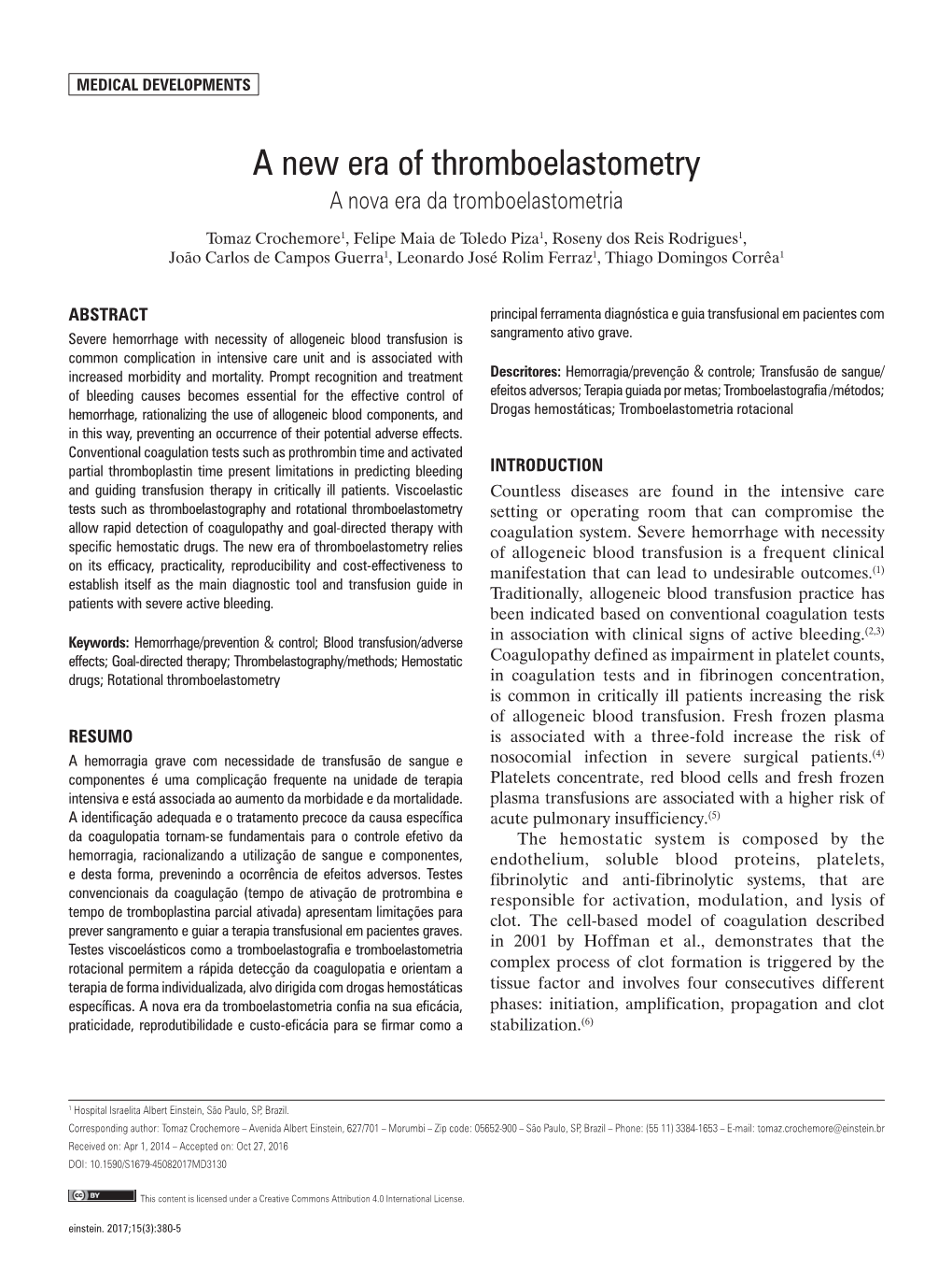 A New Era of Thromboelastometry a Nova Era Da Tromboelastometria