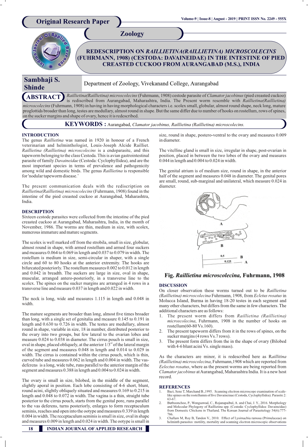 Sambhaji S. Shinde Original Research Paper Zoology