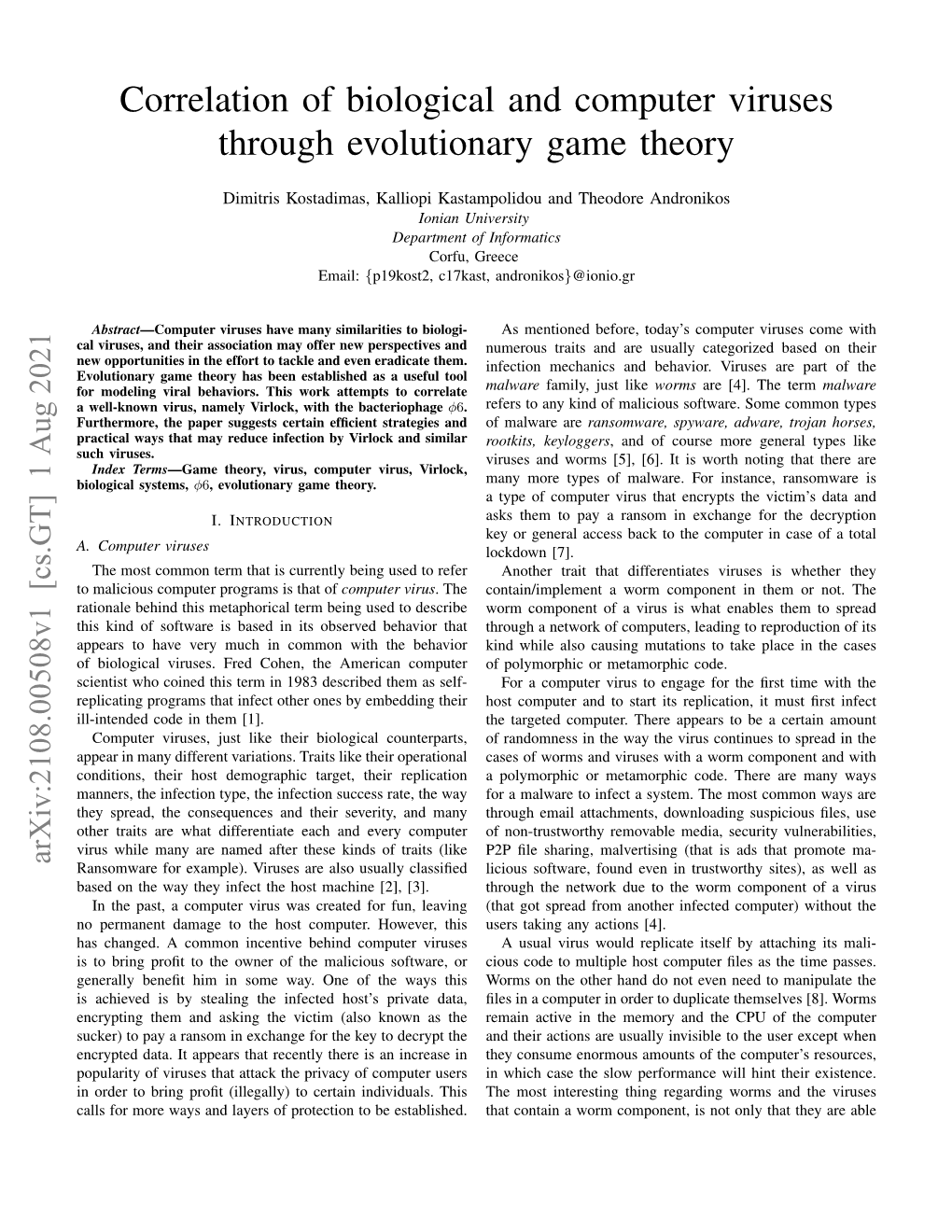 Correlation of Biological and Computer Viruses Through Evolutionary Game Theory