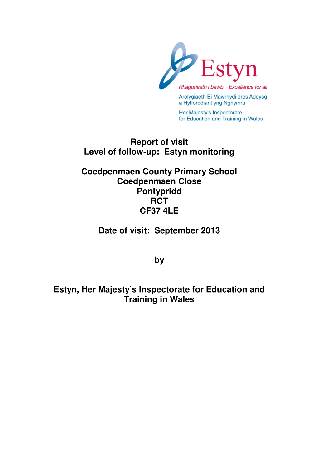 Estyn Monitoring Coedpenmaen County Primary School