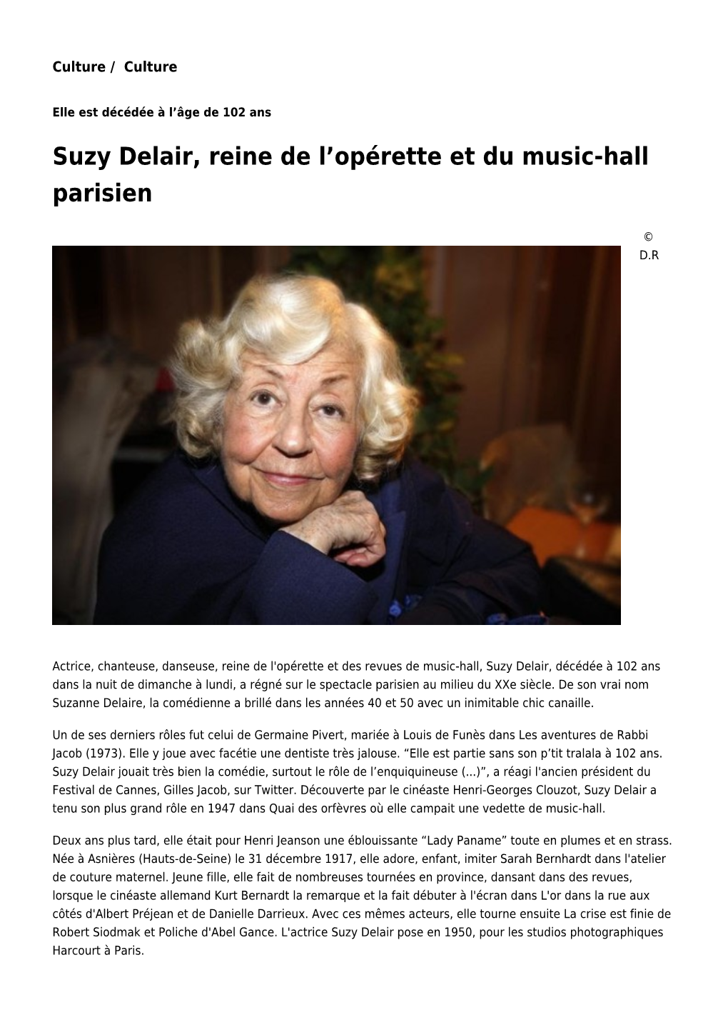 Suzy Delair, Reine De L'opérette Et Du Music-Hall Parisien