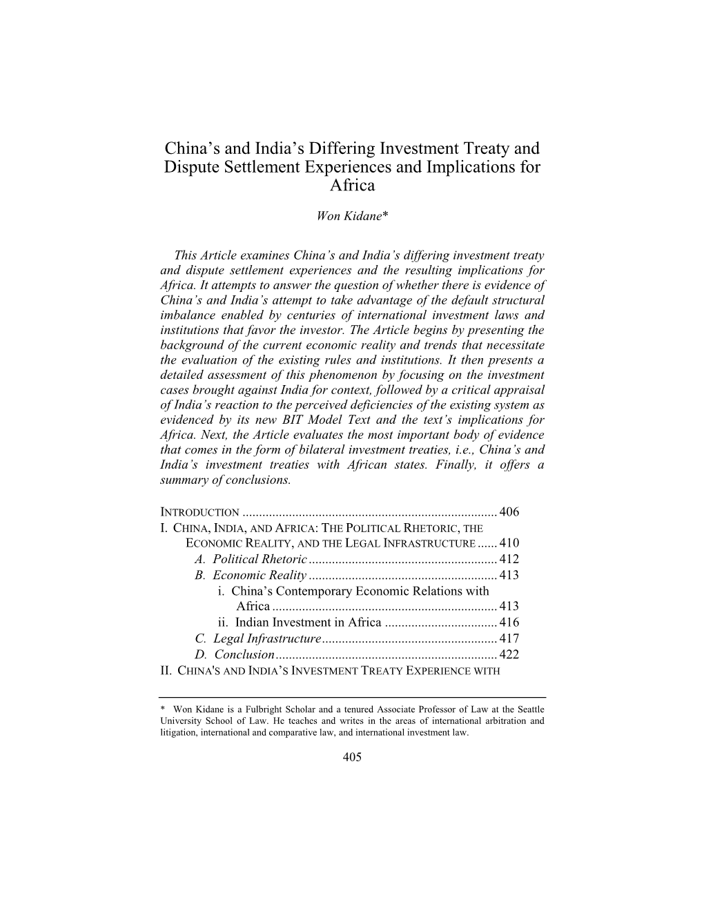 China's and India's Differing Investment Treaty and Dispute Settlement Experiences and Implications for Africa