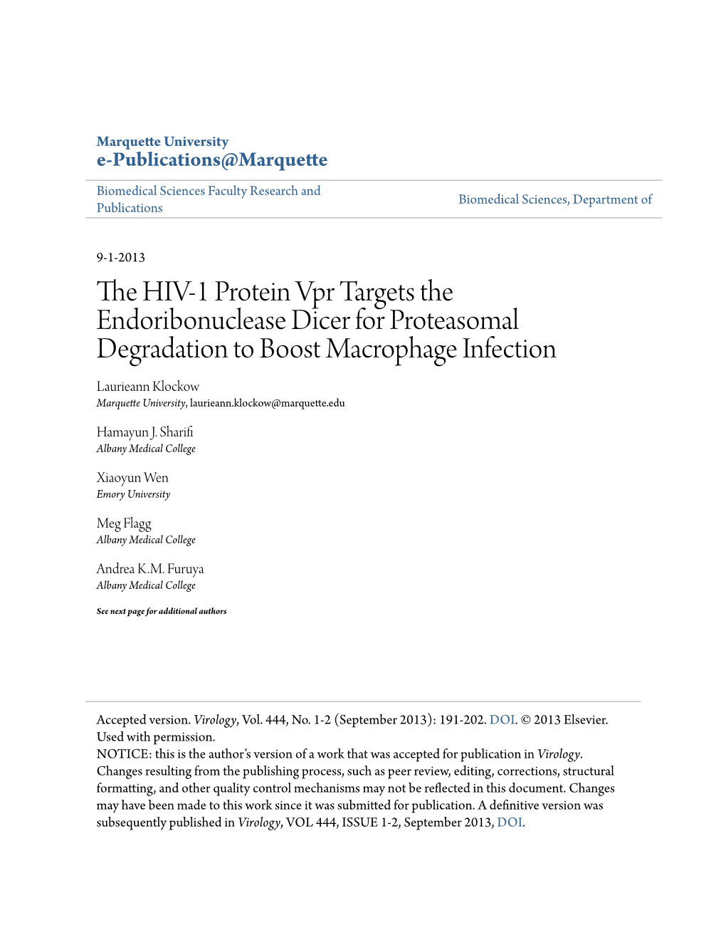 The HIV-1 Protein Vpr Targets the Endoribonuclease Dicer For