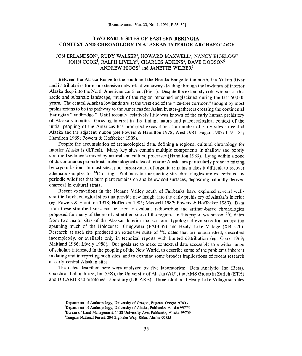 Two Early Sites of Eastern Beringia: Context and Chronology in Alaskan Interior Archaeology