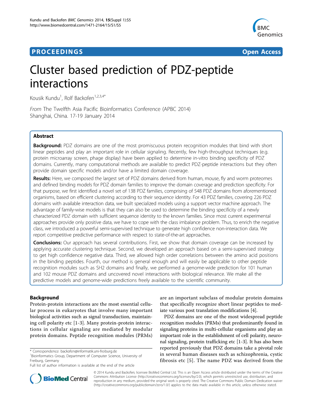 Cluster Based Prediction of PDZ-Peptide Interactions