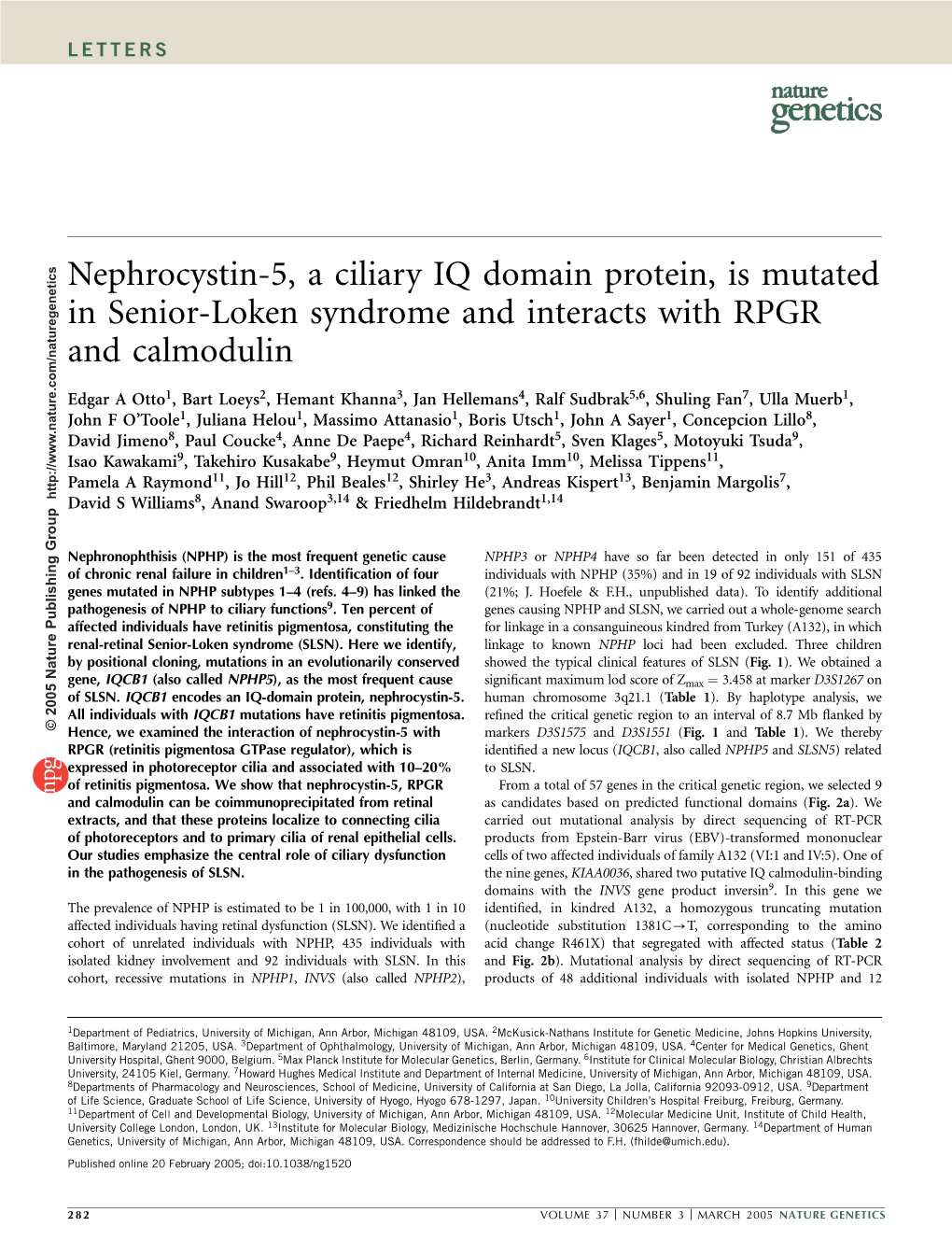 Nephrocystin-5, a Ciliary IQ Domain Protein, Is Mutated in Senior-Loken Syndrome and Interacts with RPGR and Calmodulin