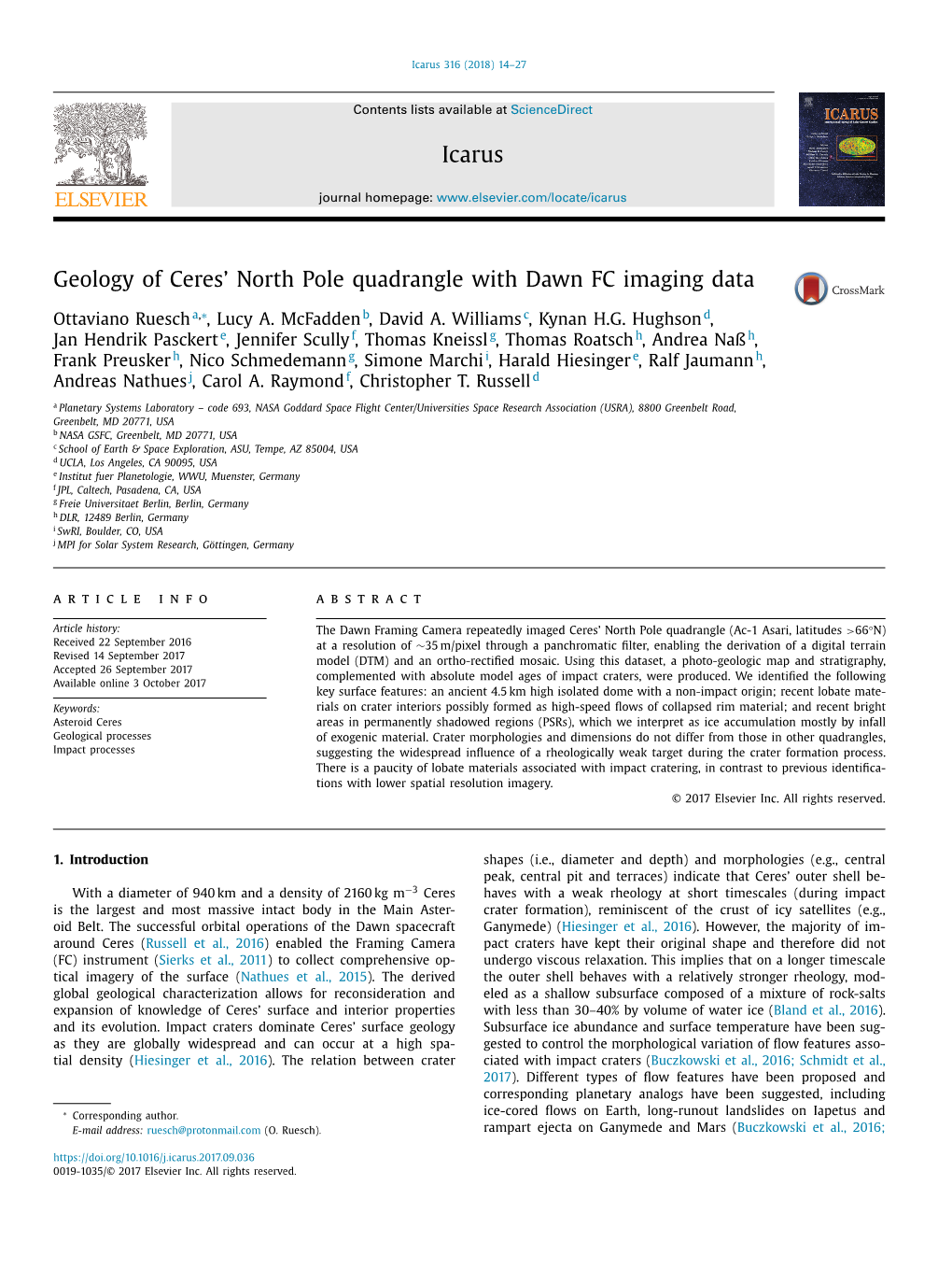 Geology of Ceres• North Pole Quadrangle with Dawn FC Imaging Data