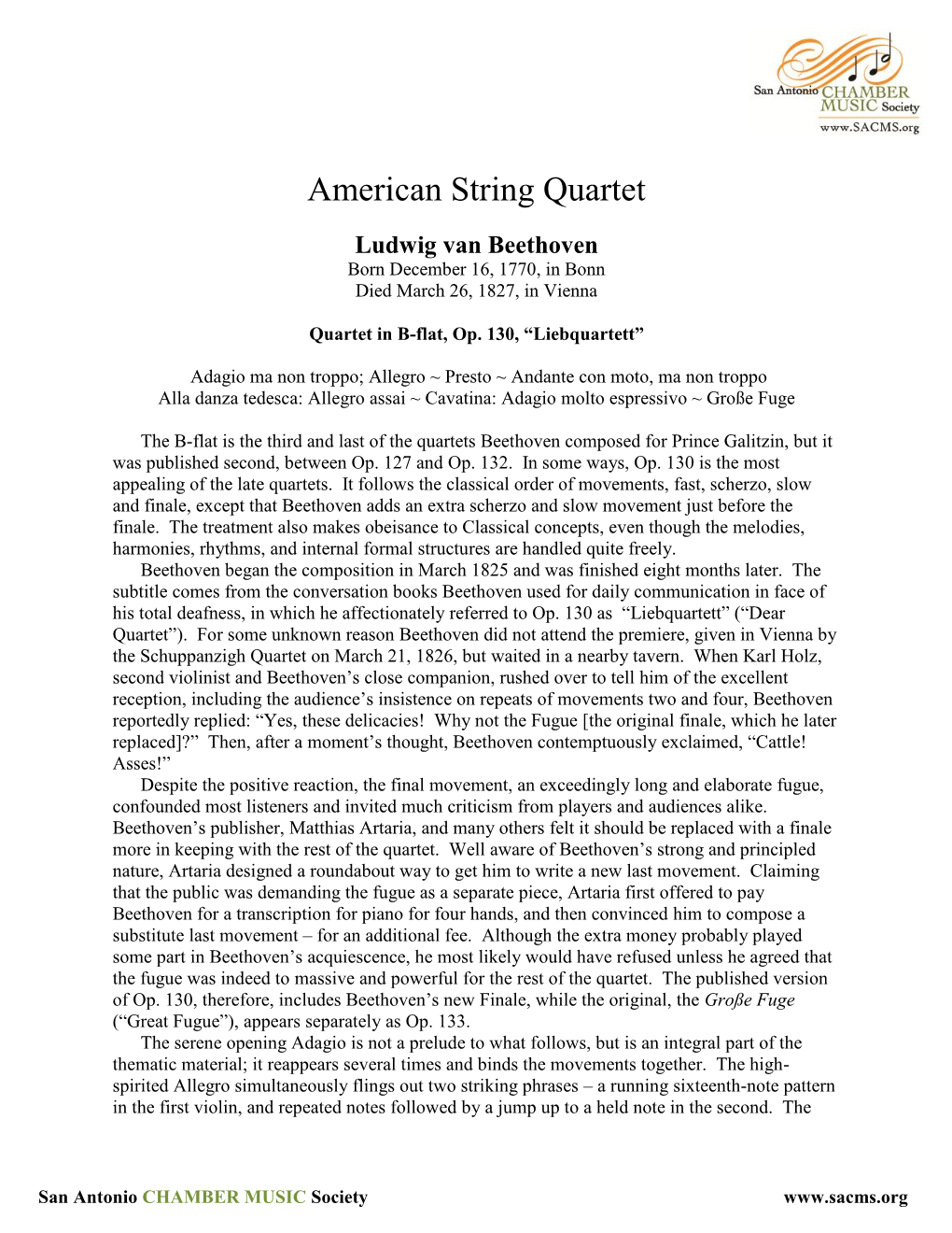 On Monday, February 18, 2008, the Orion String Quartet Presented Two Educational Outreach Concerts for the San Antonio Chamber