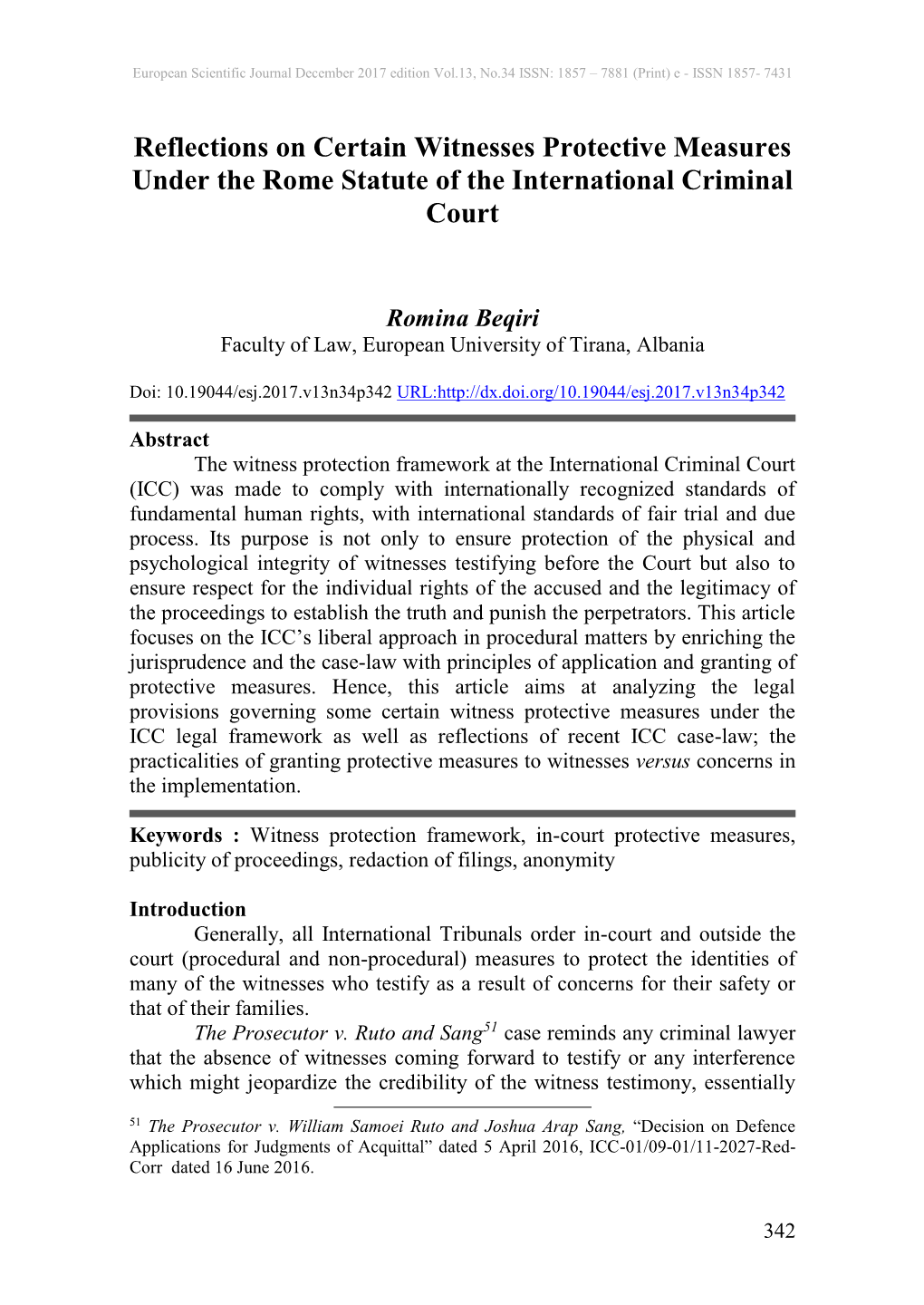 Reflections on Certain Witnesses Protective Measures Under the Rome Statute of the International Criminal Court