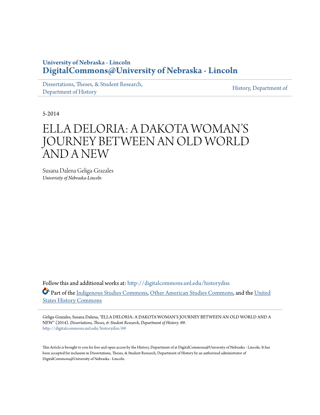Ella Deloria: a Dakota Woman's Journey Between an Old World And