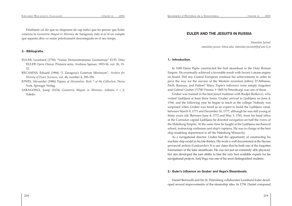 Euler and the Jesuits in Russia Que Aquesta Obra Va Restar Pràcticament Desconeguda En El Seu Temps