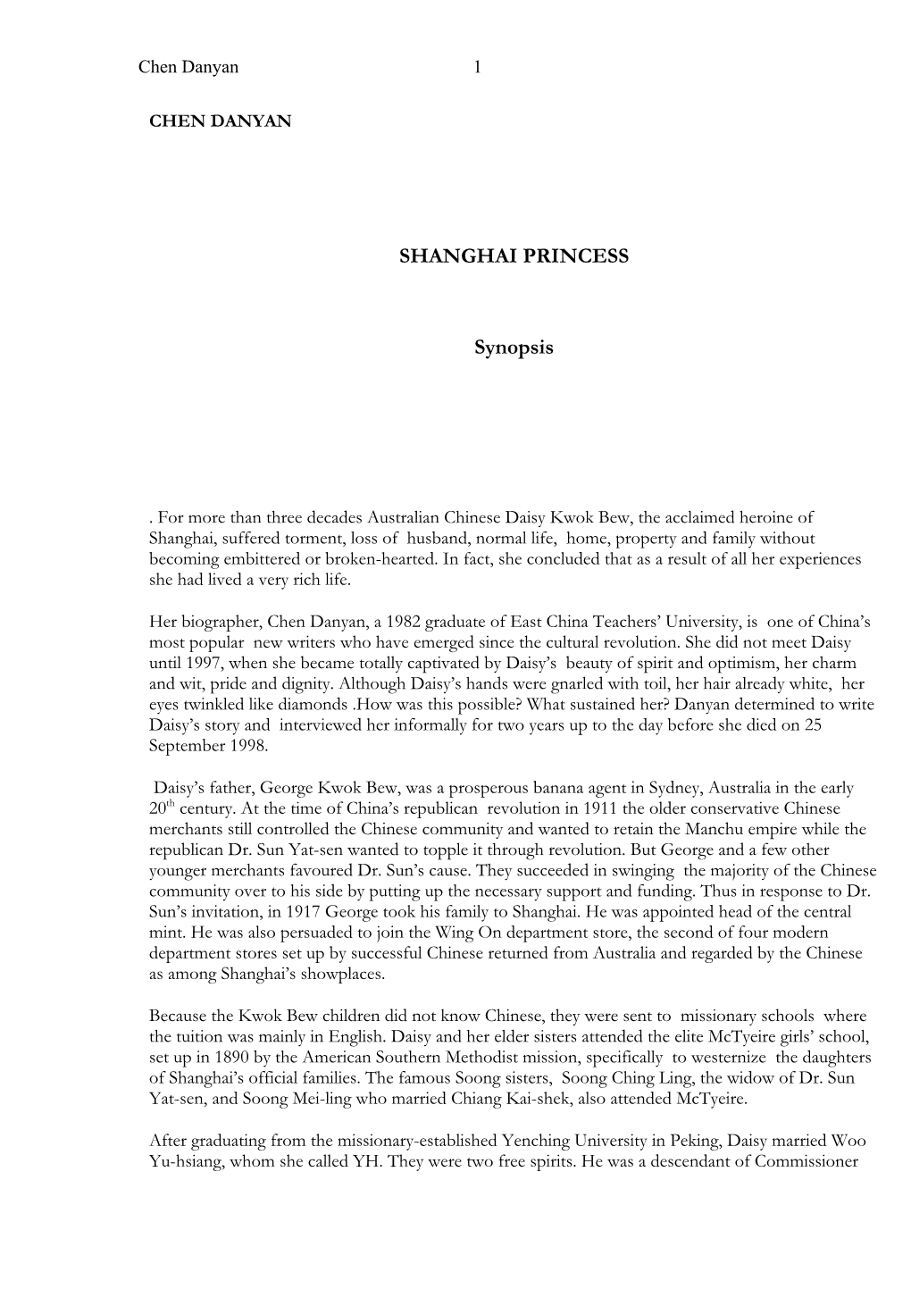 SHANGHAI PRINCESS Synopsis
