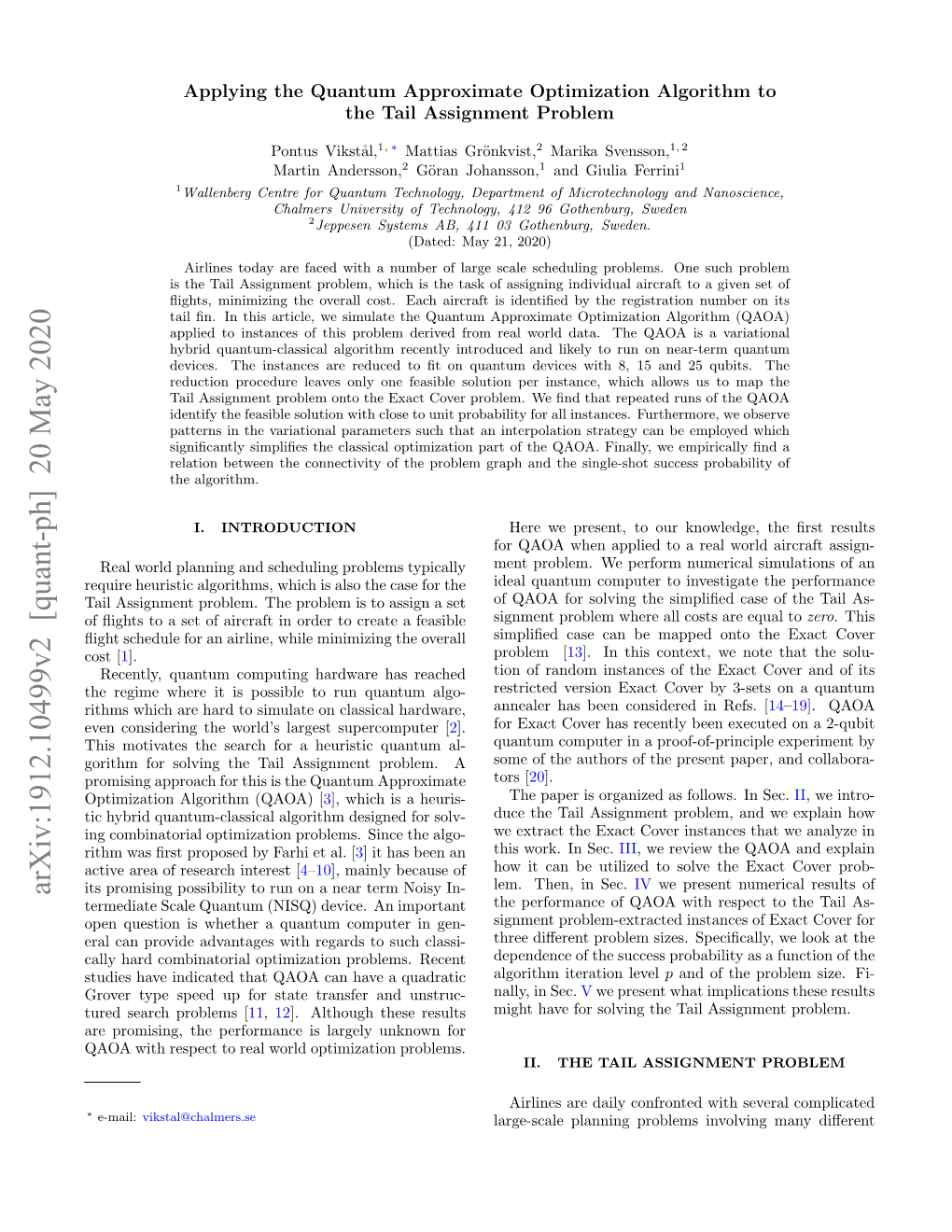 Applying the Quantum Approximate Optimization Algorithm to the Tail Assignment Problem