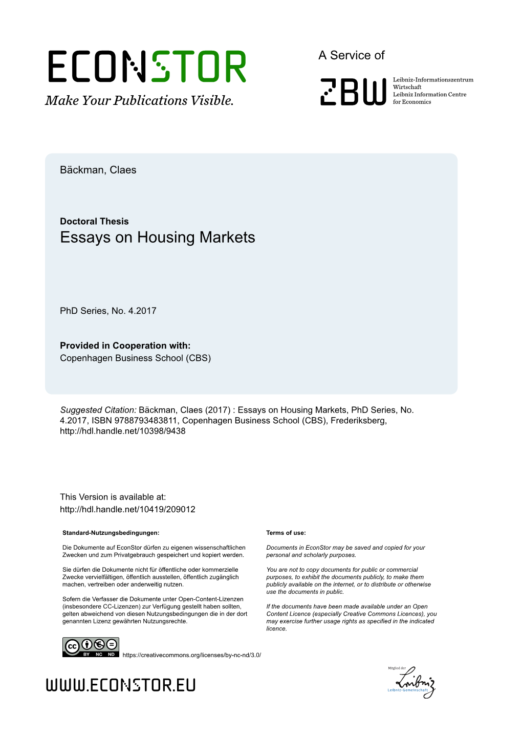 Essays on Housing Markets