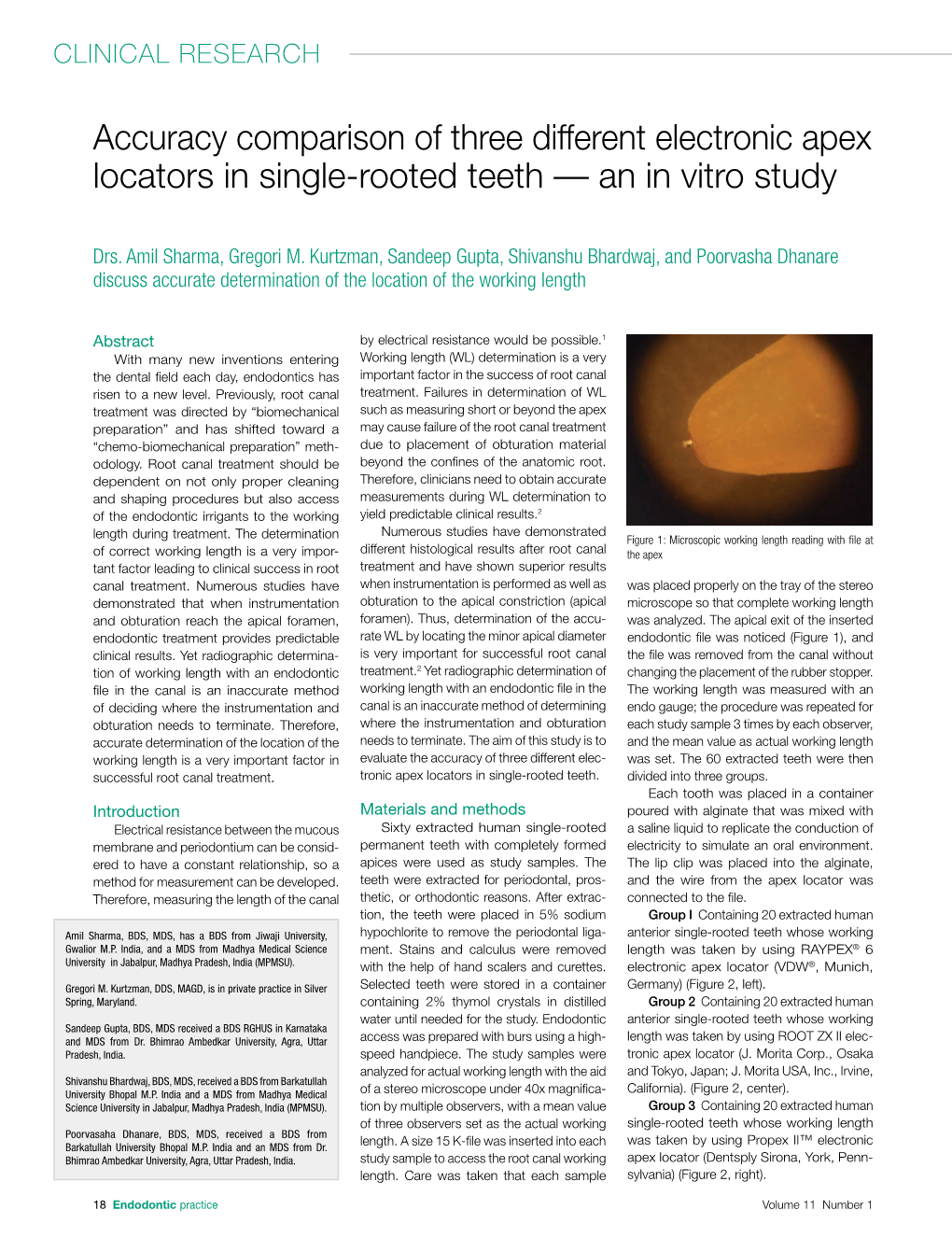 Accuracy Comparison of Three Different Electronic Apex Locators in Single-Rooted Teeth — an in Vitro Study