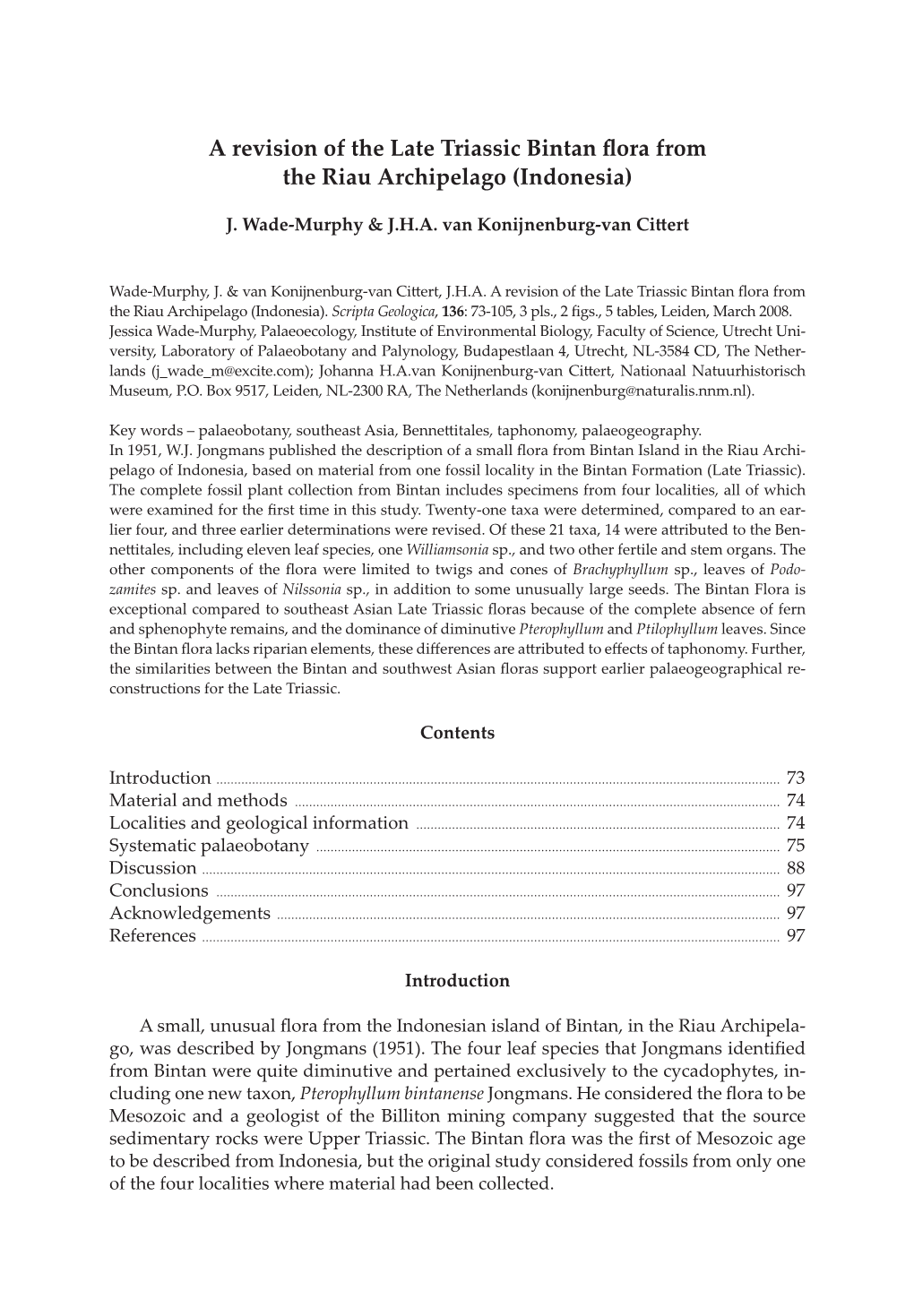 A Revision of the Late Triassic Bintan Flora from the Riau Archipelago (Indonesia)