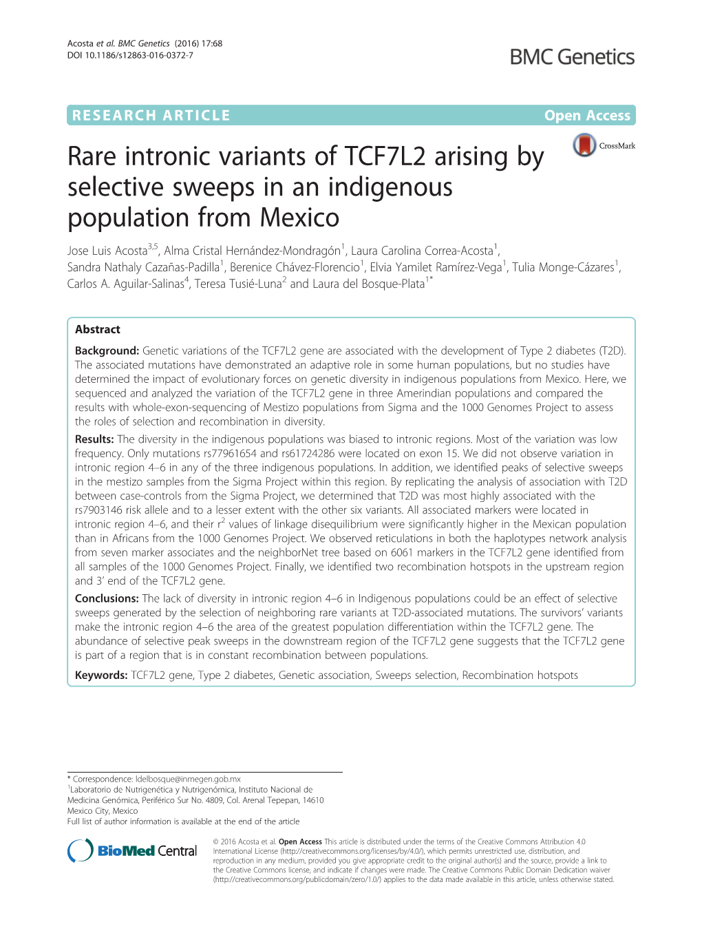 Rare Intronic Variants of TCF7L2 Arising by Selective Sweeps in An