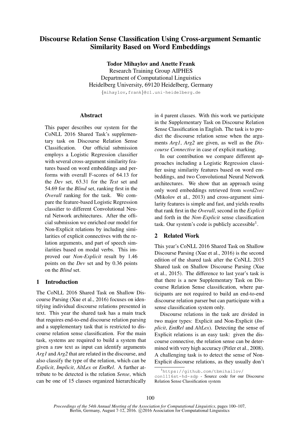 Discourse Relation Sense Classification Using Cross