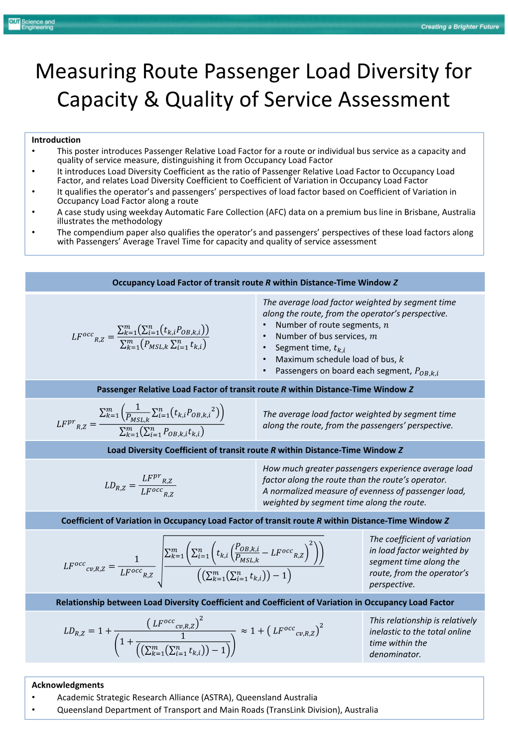 Measuring Route Passenger Load Diversity for Capacity & Quality Of