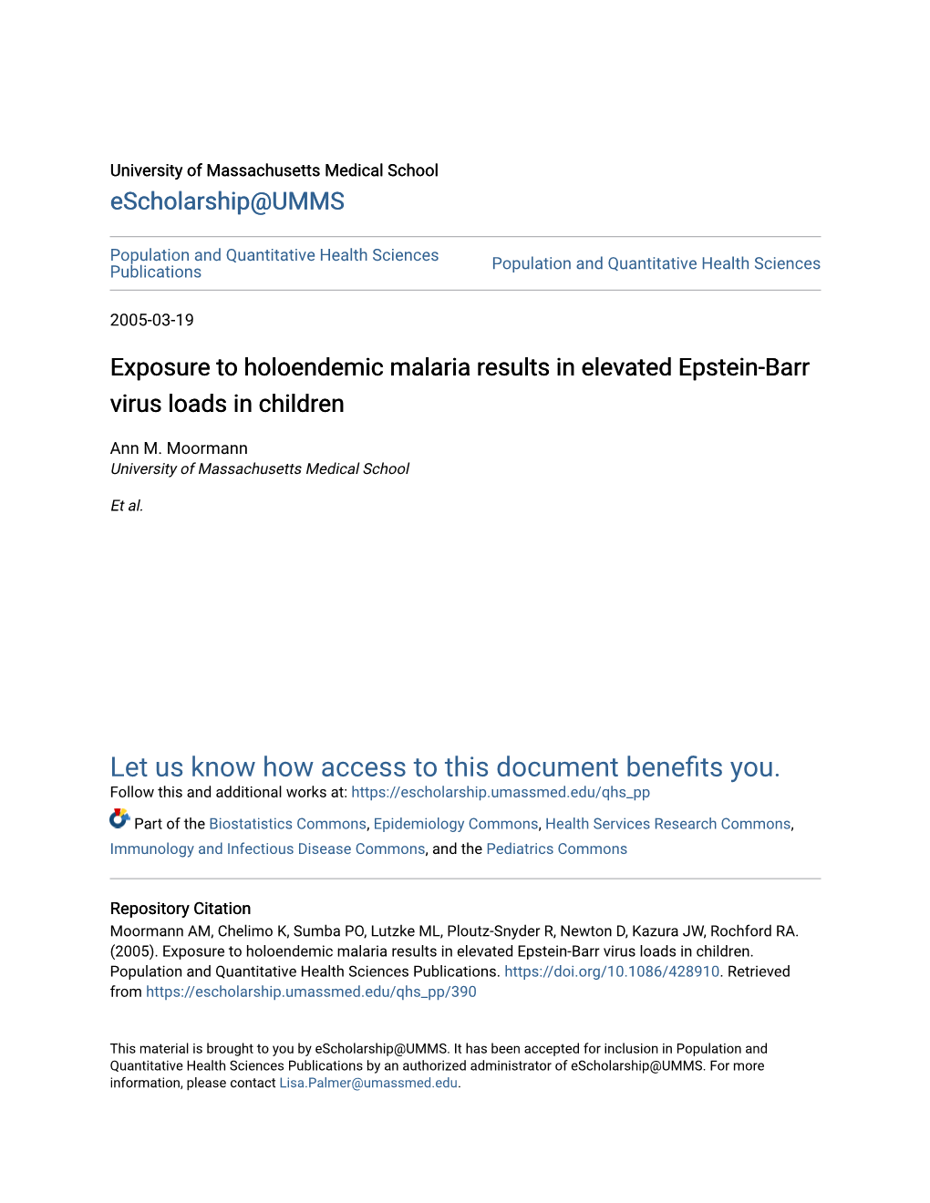 Exposure to Holoendemic Malaria Results in Elevated Epstein-Barr Virus Loads in Children