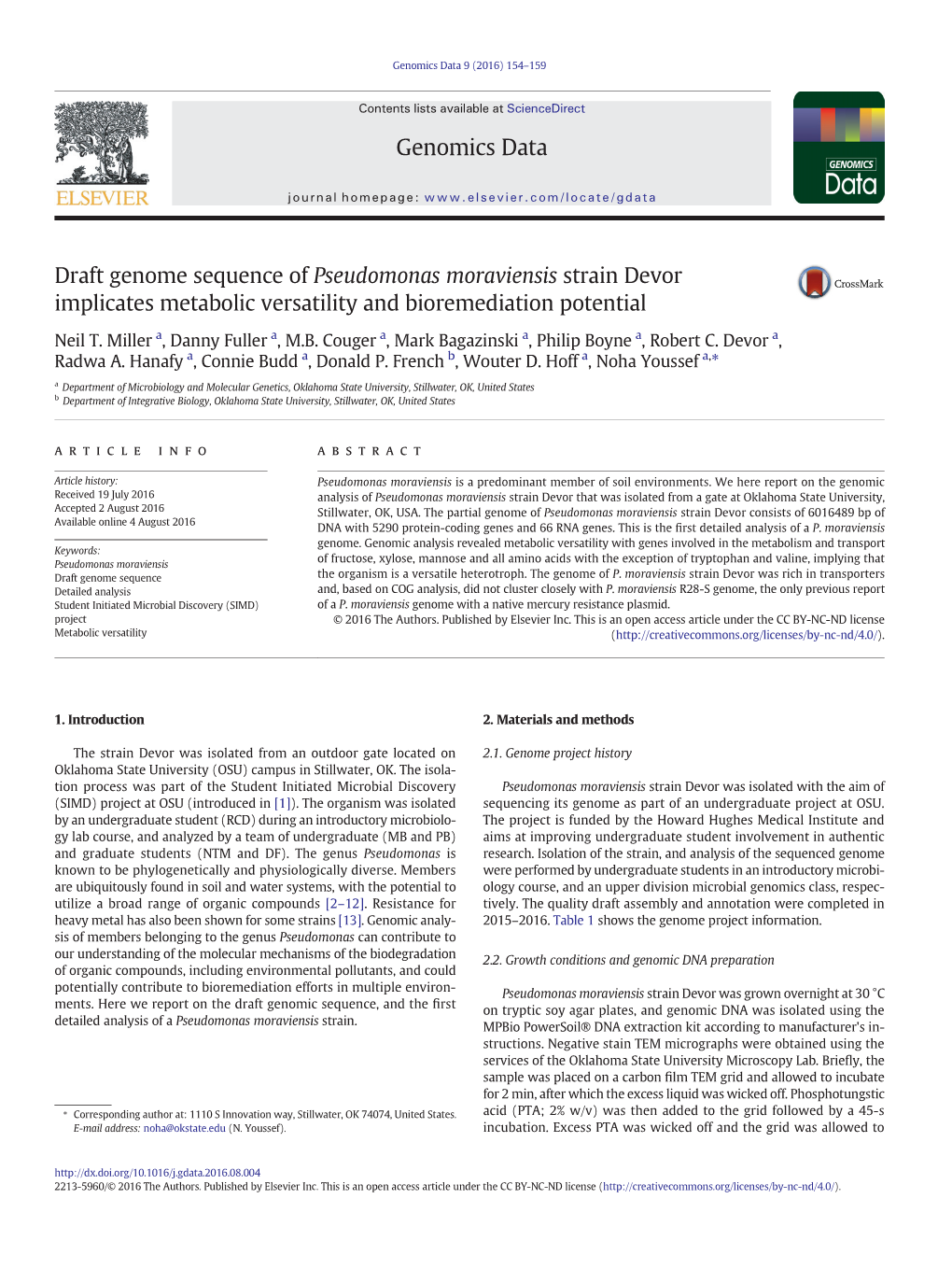 Draft Genome Sequence of Pseudomonas Moraviensis Strain Devor Implicates Metabolic Versatility and Bioremediation Potential