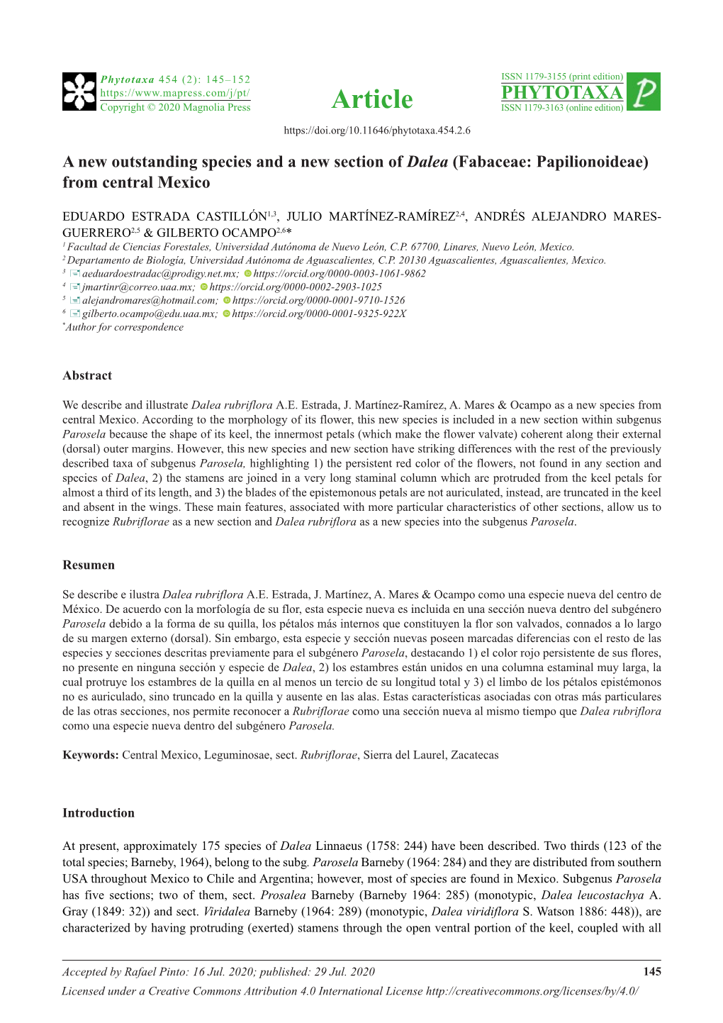 A New Outstanding Species and a New Section of Dalea (Fabaceae: Papilionoideae) from Central Mexico